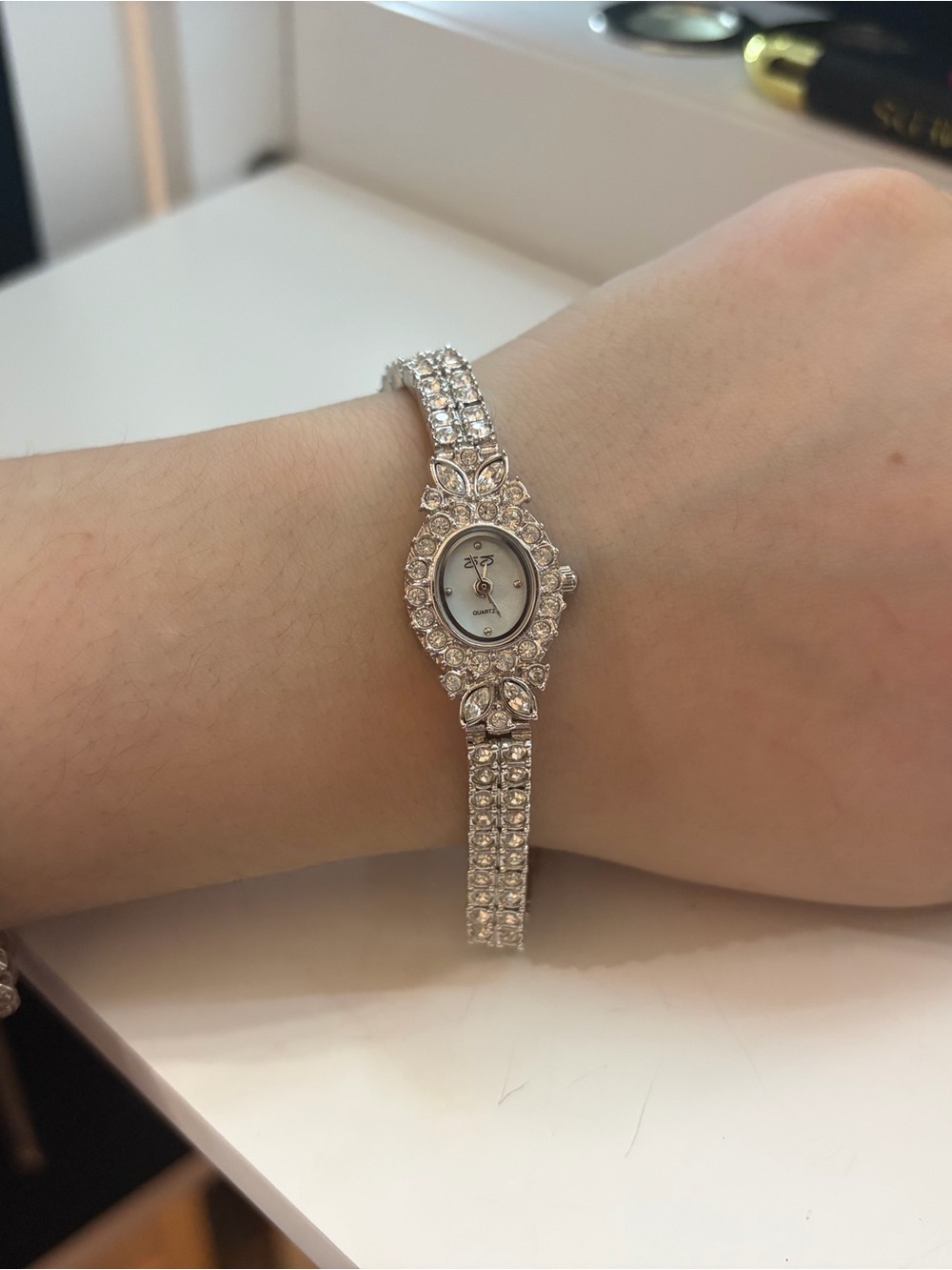 Crystal-Accent Silver Bracelet Watch for Women
